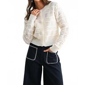 NEW CAMELLIA textured knit button front cardigan in cream